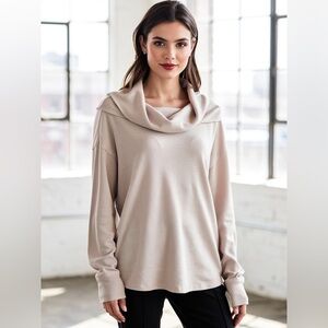 We The Free Cream Thermal Cowl Neck Pullover Size M